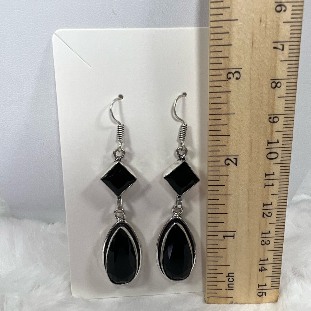 Black Onyx 925 Earrings - Picture 2 of 3